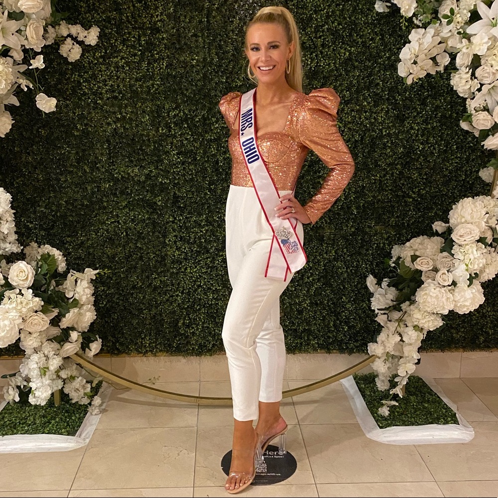 Lavish Alice jumpsuit sequin top and white pants